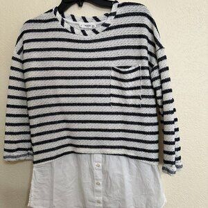 Mango Casual, knit sweater with faux shirt, black and white, Size XS